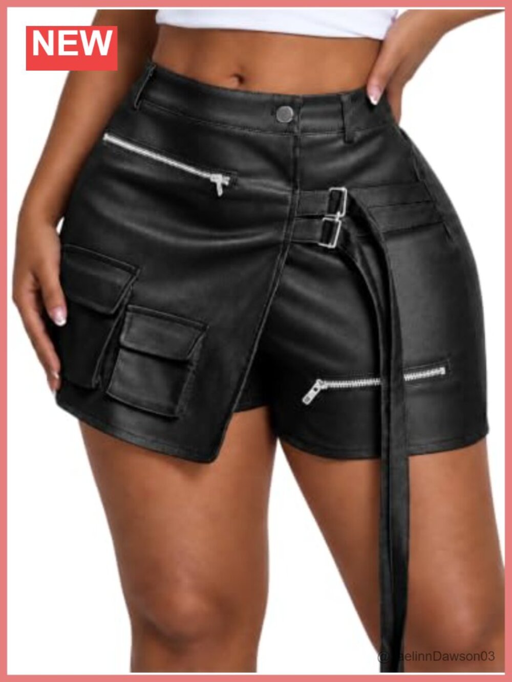 Faux Leather Skorts for Women High Waisted Cargo Skort with Pockets